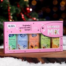 7393022 Подарочный набор Aura Beauty Shower Mix: 3 геля для душа, 50 мл + 2 крем-геля для душа, 50 мл, микс