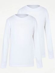 Boys White Crew Neck School Long Sleeve T-Shirt 2 Pack