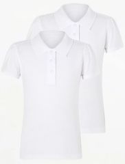 Girls White Slim Fit Scallop School Polo Shirt 2 Pack
