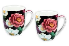 Кружка, 380 мл, 2 шт, фарфор F, черно-розовая, Розы, Floral story, 62367