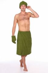 Комплект мужской для бани и сауны ОЛИВА махровый 3 пр. (накидка-парэо, чалма, рукавица) хлопок 100%
