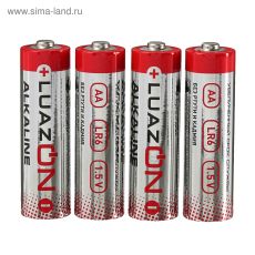 1647489 Батарейка алкалиновая (щелочная) LuazON, AA, LR6, спайка, 4 шт