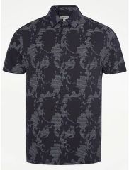 Navy Abstract Camouflage Polo Top
