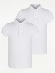Girls White Ruffle School Polo Shirt 2 Pack