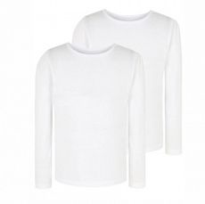 Girls White School Long Sleeve Crew Neck T-shirts 2 Pack