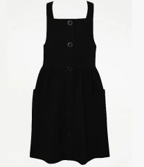 Girls Black Button School Pinafore Dress