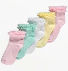 Lace Trim Ankle Cotton Rich Socks 5 Pack