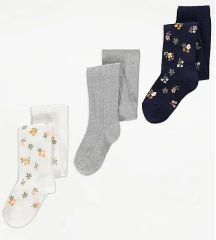 Assorted Floral Cotton Rich Tights 3 Pack