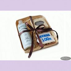 Набор подарочный для мужчин АЙС-КРИМ (пенка д/душа, твердый шампунь,мыло100%мужик)/ТМ Chocolatte / НОВАЯ УПАКОВКА - деревянный лоток