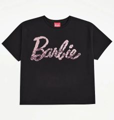 Barbie Black Sequin Slogan Boxy T-Shirt