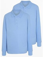 Light Blue School Long Sleeve Polo Shirt 2 Pack