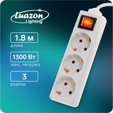 7059867 Удлинитель Luazon Lighting, 3 розетки, 1,8 м, 6А, 1300 Вт, ПВС 3х0.75 мм2, с з/к, с выкл., Б