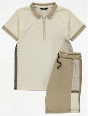 Stone Check Zip Neck Polo and Shorts Outfit