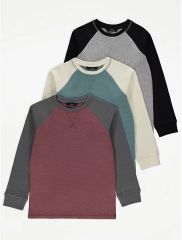 Waffle Texture Long Sleeve Tops 3 Pack