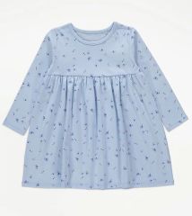 Light Blue Floral Long Sleeve Jersey Dress