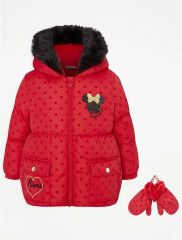 Disney Minnie Mouse Red Polka Dot Padded Coat and Mittens