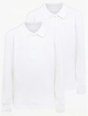 Girls White Long Sleeve Scallop School Polo 2 Pack