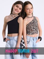 523344 Апрель Топ черный+черный леопард на коричневом
