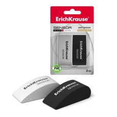 1029970 Набор ластиков 2 штуки Erich Krause, SENSOR Black & White, 50 х 18 х 23 мм, мягкие, гипоаллергенные, в блистере