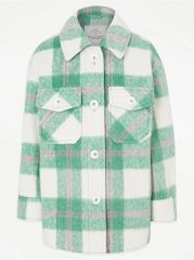 Green Checked Fleece Shacket