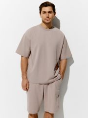 OmU 1453С Футболка мужская OVERSIZE, CO+EL Omsa Футболка Cappuccino (Коричневый)