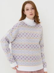 Свитер женский 5232-41292 белый/золотой улей/сталь/камелия VAY