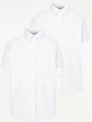 Girls White Regular Fit Short Sleeve School Shirt 2 Pack