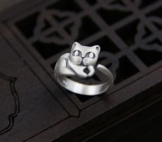 Серебряное ретро-кольцо с кошкой S999