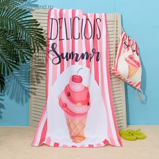 3950415 Полотенце пляжное в сумке Этель "Summer", 70*140 см, микрофибра, 100% п/э