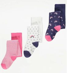 Pink Rainbow Cotton Rich Tights 3 Pack