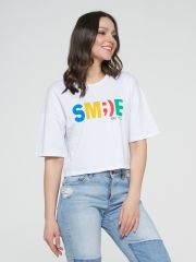 Фуфайка (футболка) женская BY201-30002/1 ХБ2000-5 белый/смайл BE YOU