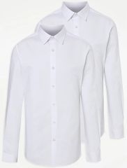 Senior Boys White Long Sleeve Skinny Fit School Shirt 2 Pack