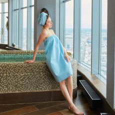 Набор для бани Spa day жен.парео 80х150±4 см, чалма, 100% хл., ваф.полотно, голубой 5472063