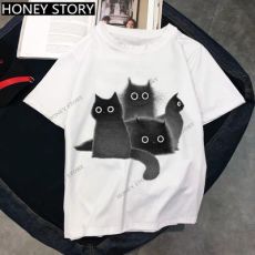 Футболка с мультяшным черным котом из модала