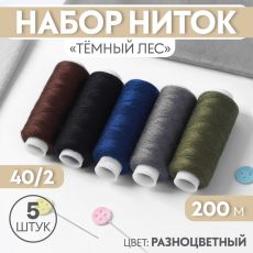 7314080 Набор ниток «Тёмный лес», 40/2, 200 м, 5 шт, цвет разноцветный