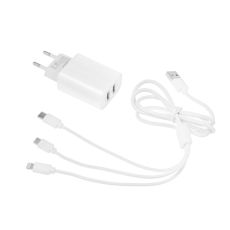 ❗УЦЕНКА! Комплект для зарядки 3 в 1 LuazON UC-14, СЗУ 2хUSB, 2A, microUSB/Type-C/Lightning, белый 69 9305497