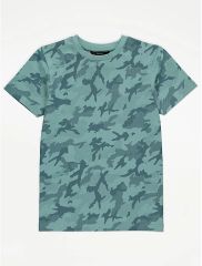 Teal Camouflage Print T-Shirt