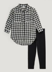 Girls Black Check Shirt & Leggings Set (7-11yrs)
