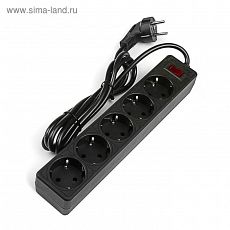 2799959 Сетевой фильтр Smartbuy One, 5 розеток, 1.8 м, 10 А, 2200 Вт, с з/к, черный