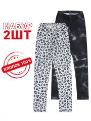 480639 Апрель Легинсы тай-дай на черном+темно-серый леопард на сером