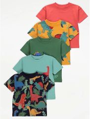 Navy Bright Dinosaur T-Shirts 5 Pack