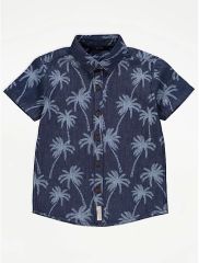 Navy Palm Tree Chambray Shirt