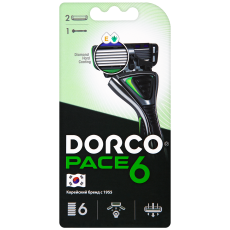 Станок для бритья DORCO PACE-6 (+ 2 кассеты), система с 6 лезвиями, SXA1002
