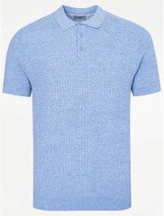 Light Blue Textured Knitted Polo Top