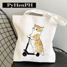 Холщовая сумка через плечо с котиками, 10 расцветок