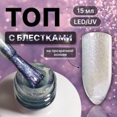 Акция! ЦЕНА ЗА 3 ШТ! Топ для ногтей «Русалка», с блёстками, 15 мл, LED/UV, фиолетовый, голубой