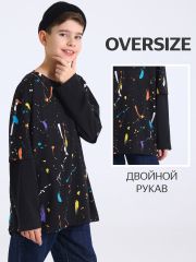 480996 Апрель Лонгслив цветные брызги краски+черный