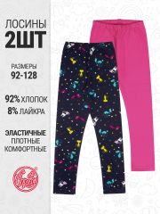 513311 Апрель Легинсы ярко-розовый+разноцветные кошки на темно-синем