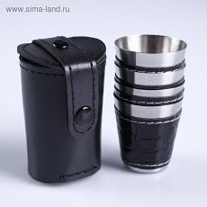521314 Набор рюмок с отделкой из экокожи, 4 шт. × 30 мл, в чёрном чехле