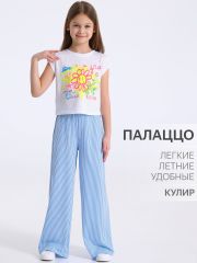 513287 Апрель Брюки полоска рубашечная голубой